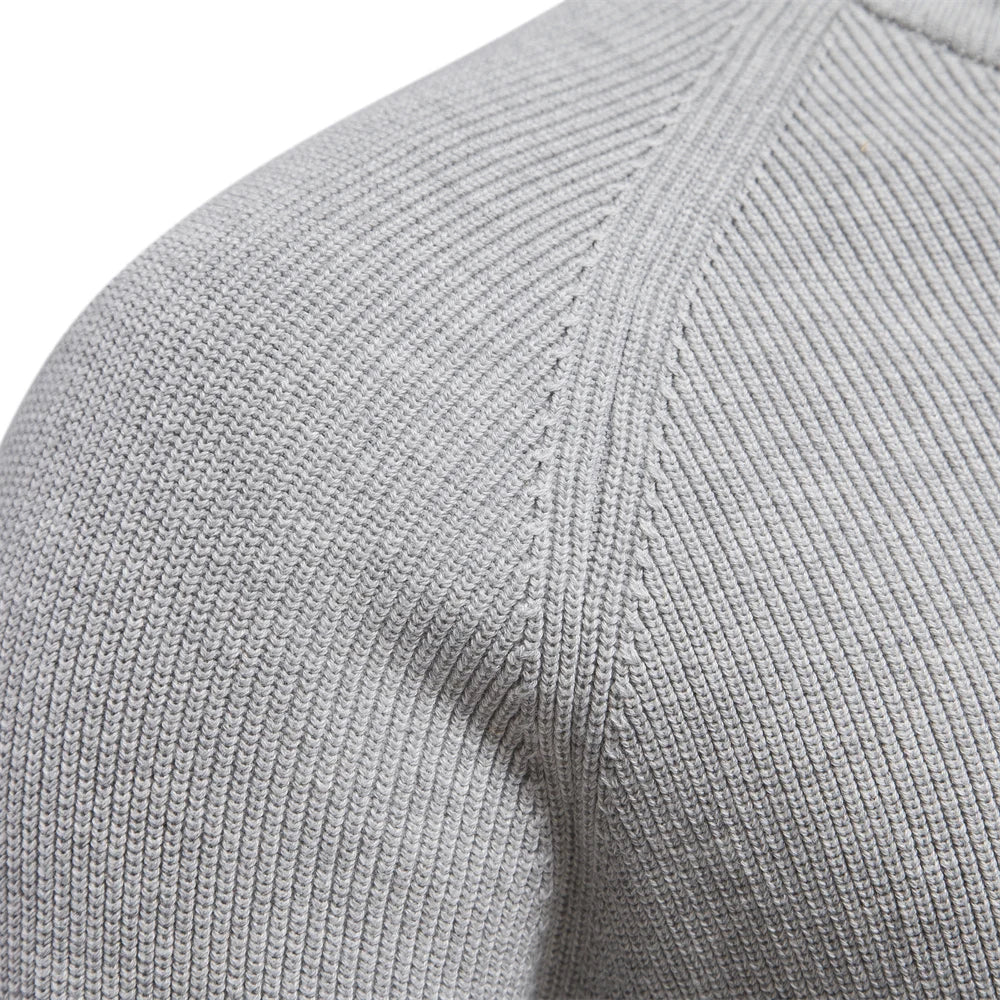 Men's Autumn Cotton Zipper Cardigan - High Collar Warm Knitted Casual Sweater Winter Top
