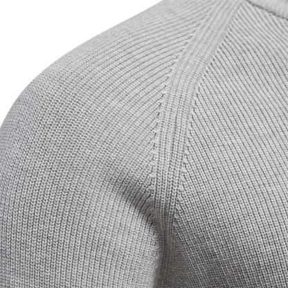 Men's Autumn Cotton Zipper Cardigan - High Collar Warm Knitted Casual Sweater Winter Top
