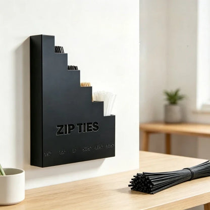 3D Printed Wall Mount Zip Tie Organizer - Heavy Duty Cable Tie Storage Dispenser for Garage and Workshop Organization