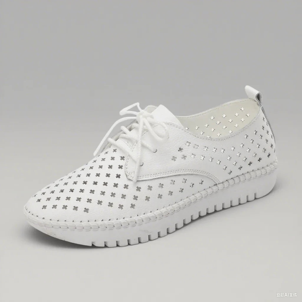 Women’s Genuine Leather Casual Flats - Hollow Lace-Up Loafers & Lightweight Boat Shoes
