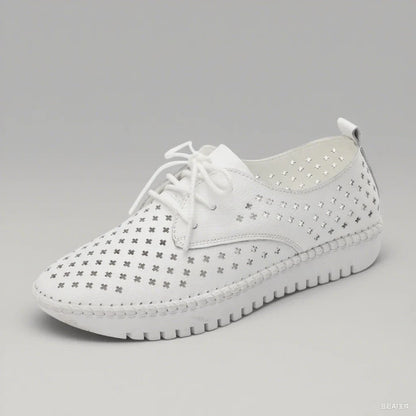 Women’s Genuine Leather Casual Flats - Hollow Lace-Up Loafers & Lightweight Boat Shoes