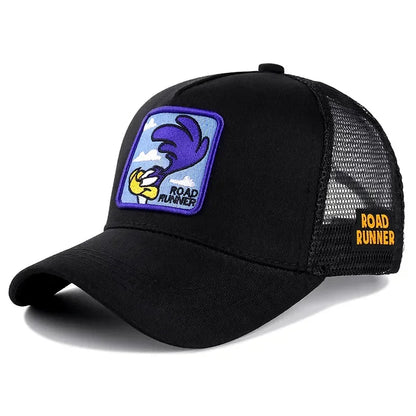 Anime Cartoon Embroidered Baseball Cap - Unisex Mesh Trucker Hat with Patch Design for Men & Women Summer Sunwear