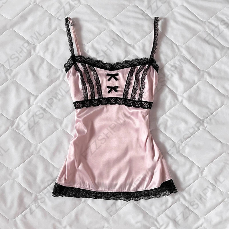 Y2K Harajuku Striped Bow Camisole Crop Top - Retro Kawaii Women's Streetwear