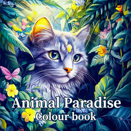 Animal Paradise Coloring Book for Adults - Cute Cats & Floral Designs for Relaxation and Creative Art Therapy