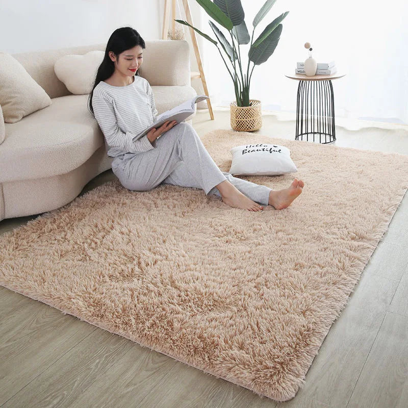 Furry Nordic Style Area Rug – Large Non-Slip Carpet for Living Room, Bedroom & Kids Room, Black/Gray/White Decor
