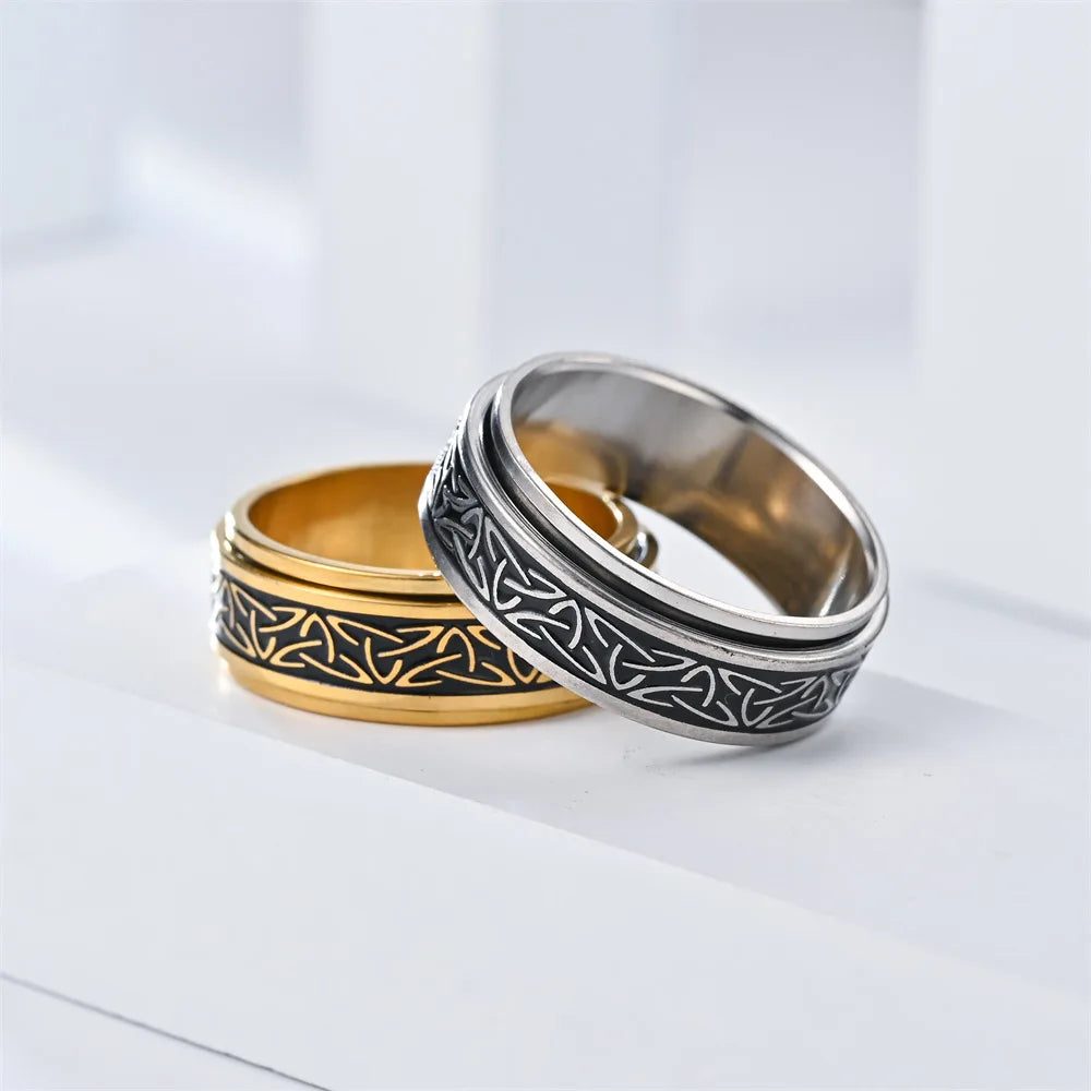 Punk Viking Script Stainless Steel Fidget Ring – Rotating Spinner for Men, Stress & Anxiety Relief Rock Band Jewelry