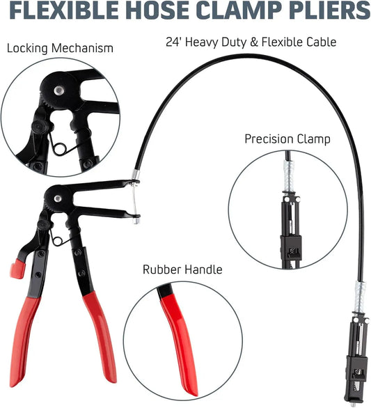 Flexible Hose Clamp Pliers - Long Cable-Type Tool for Auto Hose Removal, Repair & Maintenance