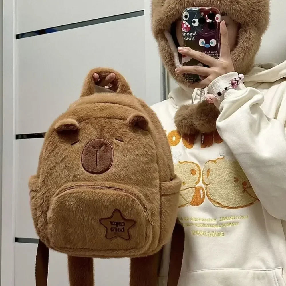 Kawaii Capybara Plush Backpack – Women’s Cartoon Crossbody & Large Capacity Tote Bag