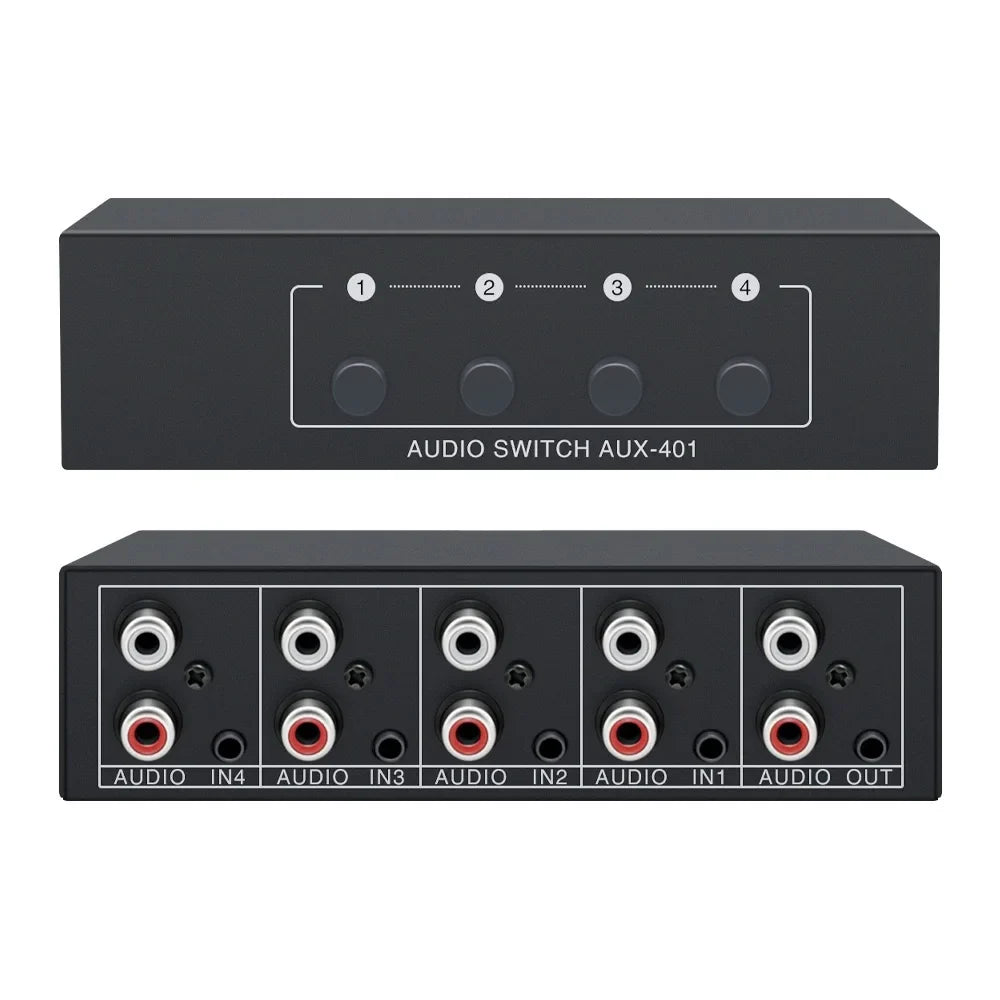 4-in-1 RCA AUX Audio Switcher - Passive Stereo Input Selector Box with 3.5mm & L/R RCA Output