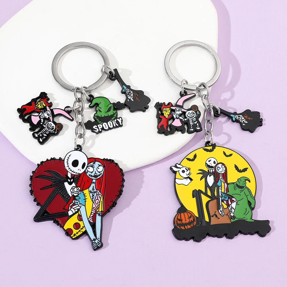 Jack & Sally Halloween Keychain - Nightmare Before Christmas Inspired Couple Keyring Gift