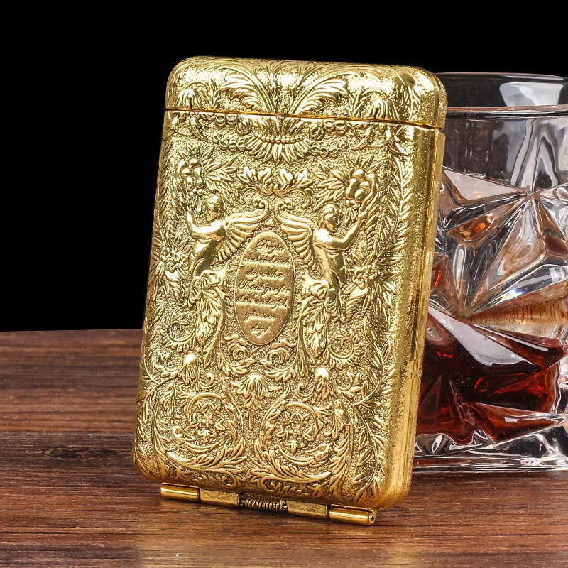 Retro Carved Cigarette Case - Luxury Metal Pocket Tobacco Storage Box for 14 Cigarettes, Smoking Accessory Holder