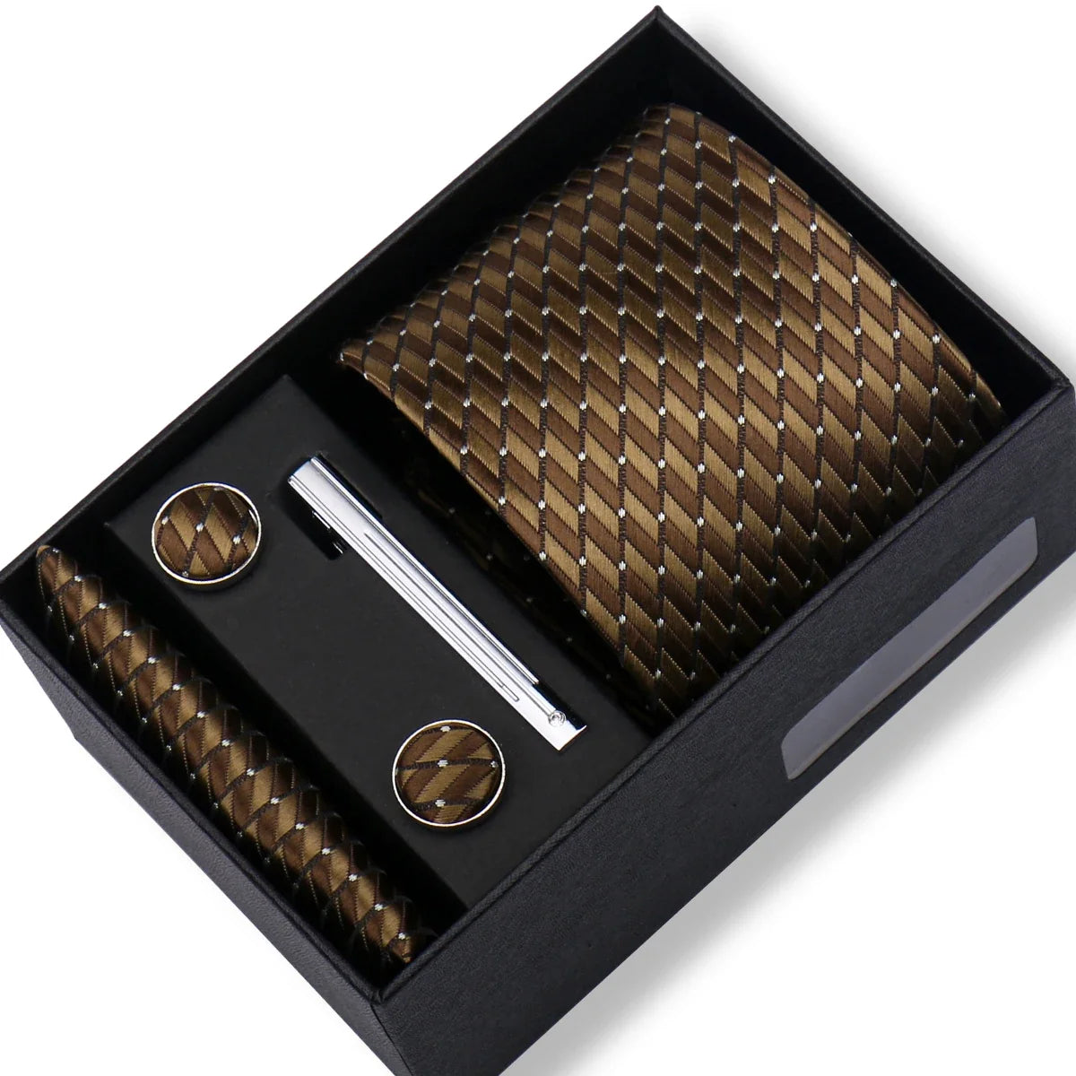 Men’s Green Tie Gift Box Set - Premium Business Necktie with Hanky, Cufflinks & Tie Clip for Wedding Formal Wear