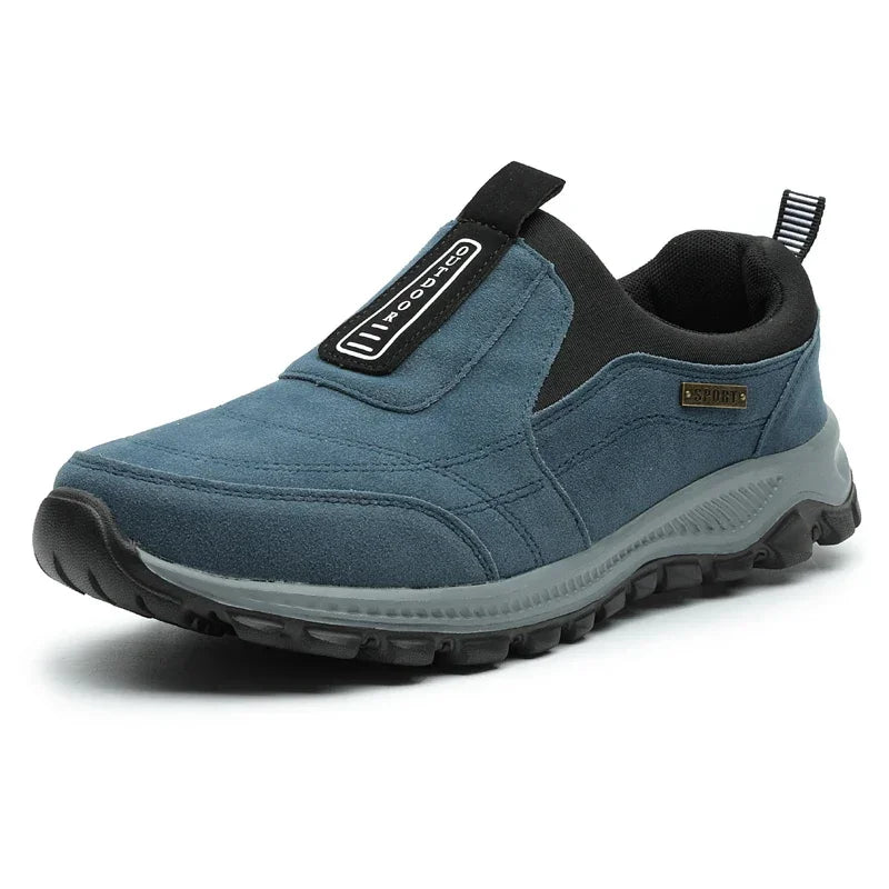 YRZL Men’s Hiking Sneakers - Breathable Suede Leather Slip-On Shoes with Anti-Skid Outdoor Walking Comfort