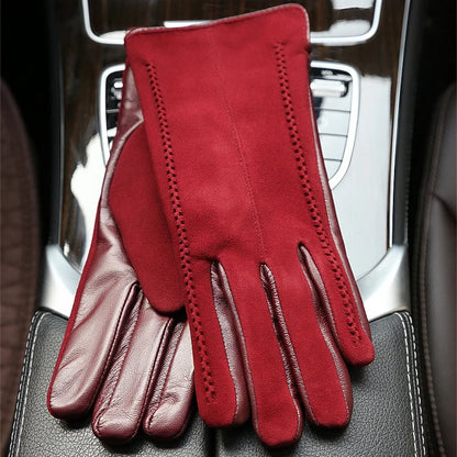 Women’s Winter Touch Gloves – 50% Genuine Leather & 50% Suede, Colorful Warm Leather Gloves