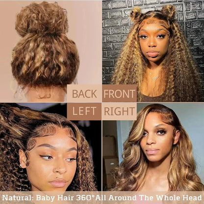 Highlight Invisi-Strap HD 360 Lace Front Wig – 250 Density Deep Curly Pre-Plucked Human Hair Full Lace Wig