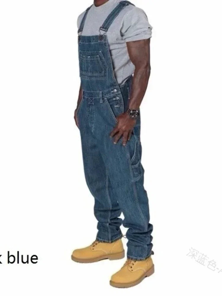 Men’s Denim Overalls - Casual Loose Fit Straight Leg Jeans with Pockets for Autumn & Plus Size Styles