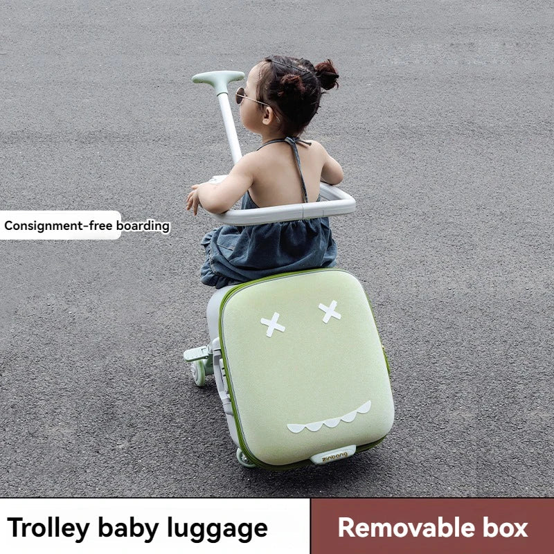 Cartoon Children's Ride-On Trunk — 20-Inch Foldable Baby Travel Box & Rideable Car Bag