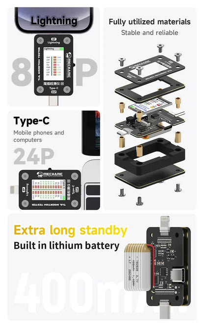 MECHANIC T-824 SE Tail Insertion Tester – Type-C & Lightning Interface Detector for Phone Repair Tools