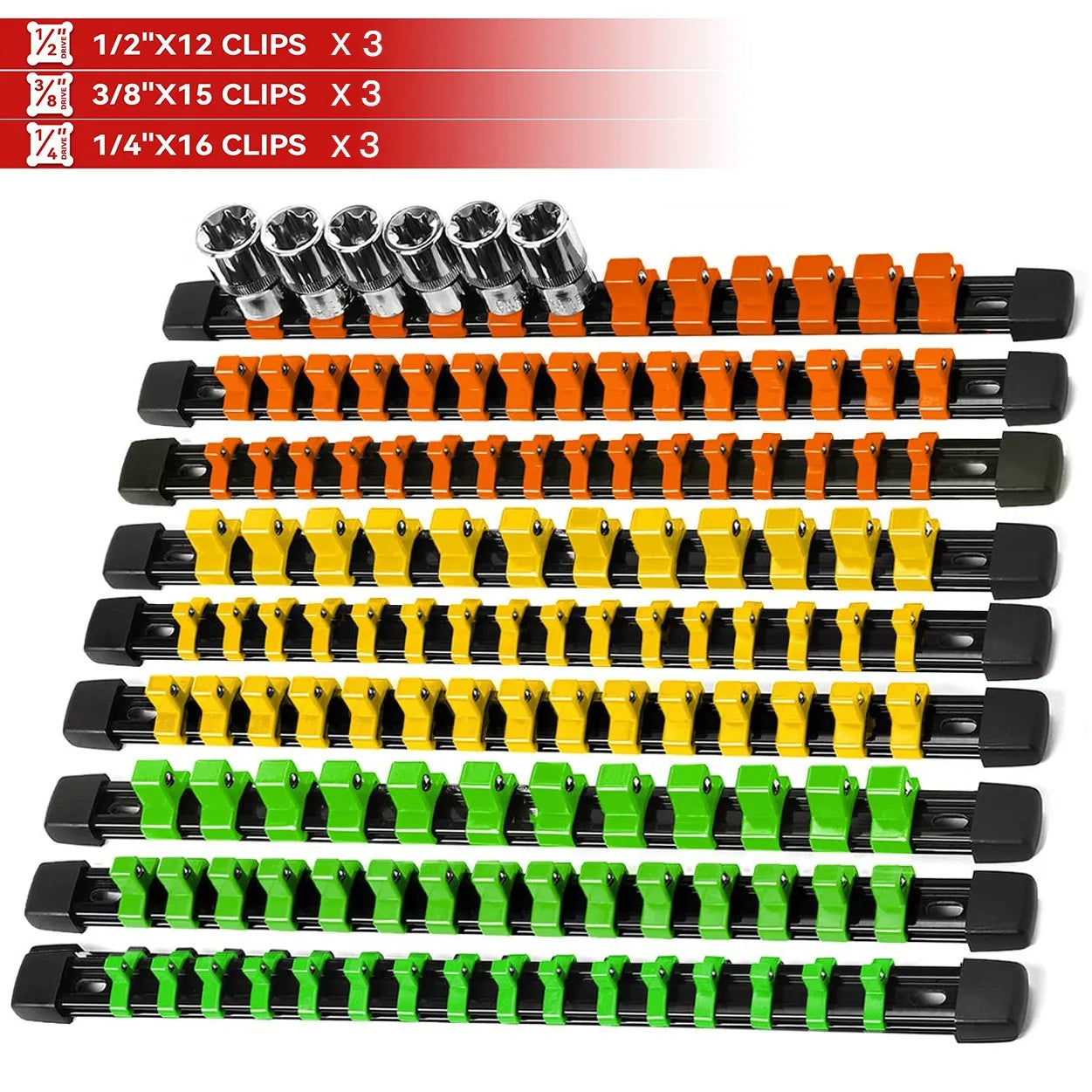 Socket Organizer Set - 1/4 3/8 1/2 Inch Socket Holder Trays for Tool Box Drawers & Storage Rails