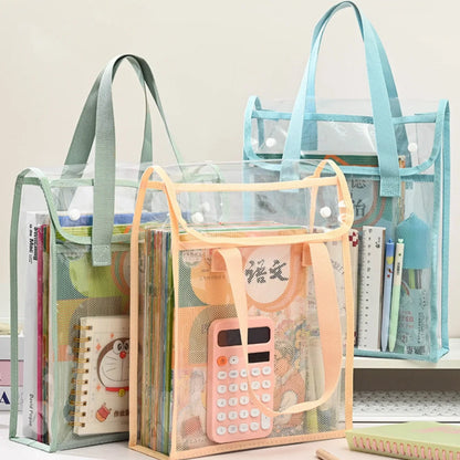Transparent PVC Double Layer Tote Bag - Wide Storage Book Bag for Students & Supplies