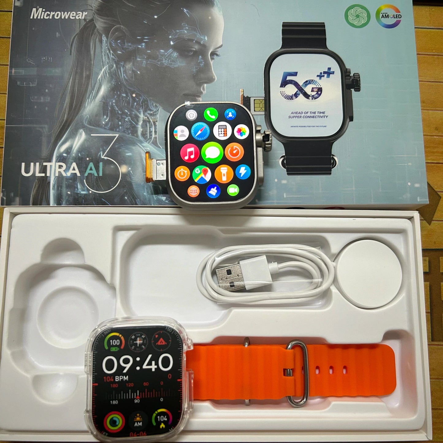 Microwear Ultra Ai3 Smartwatch – 5G, 180° Rotating Camera, Google Play, GPS, WiFi, 2.2" AMOLED HD Display, 4G Calling for Men