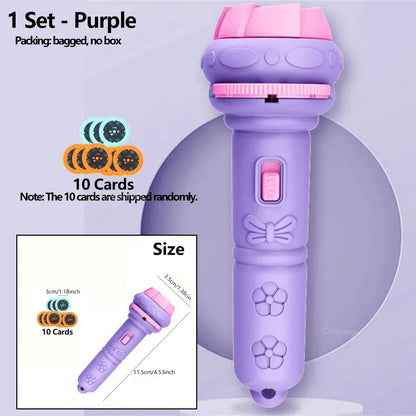 Kids Projector Flashlight Toy - 10 Cards 80 Cartoon Patterns Educational Bedtime Gift for Toddlers