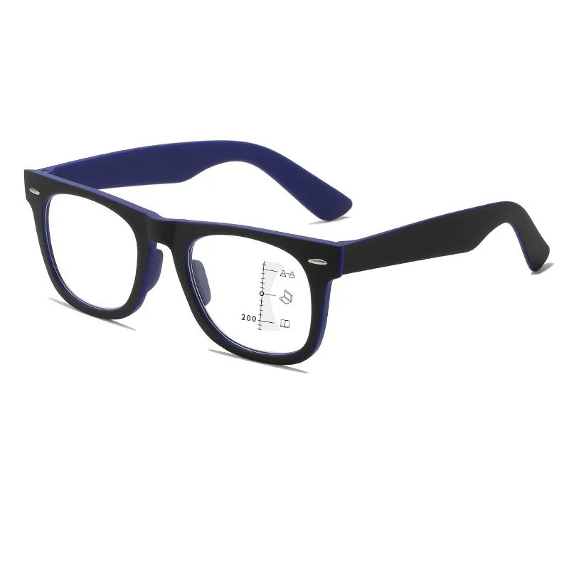 HD Progressive Multifocal Reading Glasses – Vintage Square Anti-Blue Light Eyewear for Men & Women