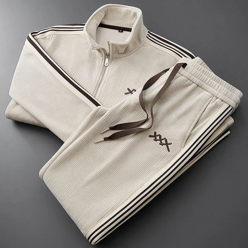 Men’s Winter Fashion Slim Fit Embroidered Coat Set Casual Warm Sports Tracksuit Outfit for Men and Women Unisex Winter Activewear Set