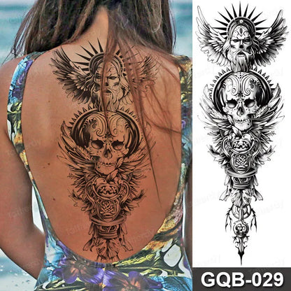 Full Arm Dragon Skull Tattoo Sleeve - Waterproof Temporary Body Art Sticker with Clock Compass Flower Design for Men & Women