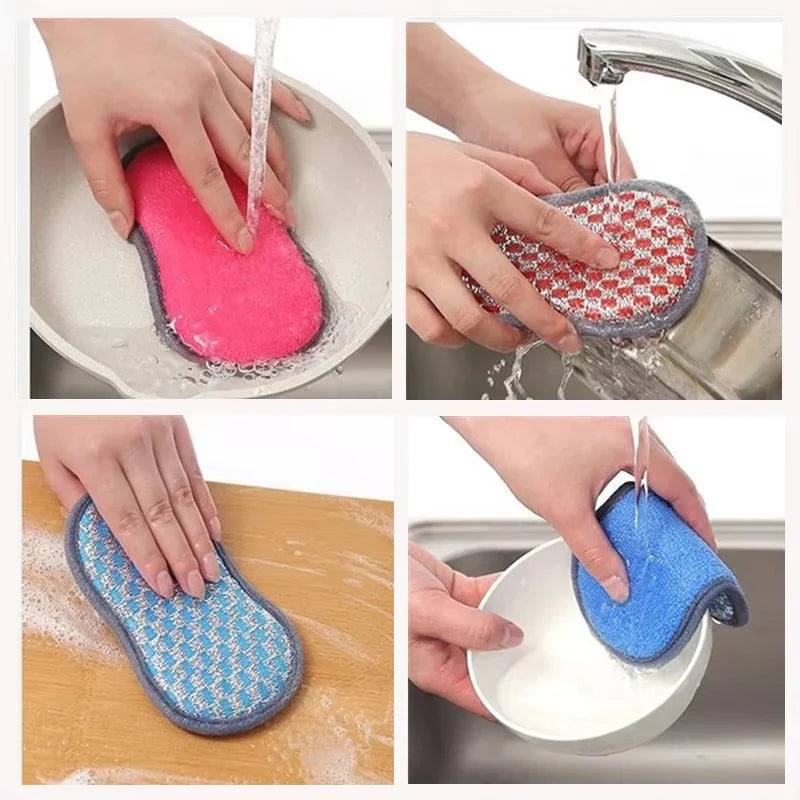 Double-Sided Kitchen Cleaning Sponges - Dishwashing Scrubber Pads & Reusable Scouring Tools