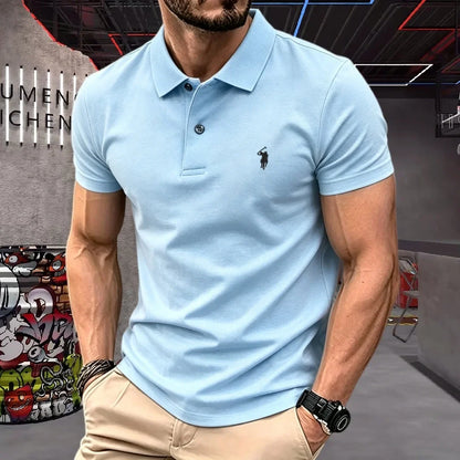 Men's 100% Cotton Luxury Polo Shirt - 2026 Summer Pony Embroidered Golf Casual Top
