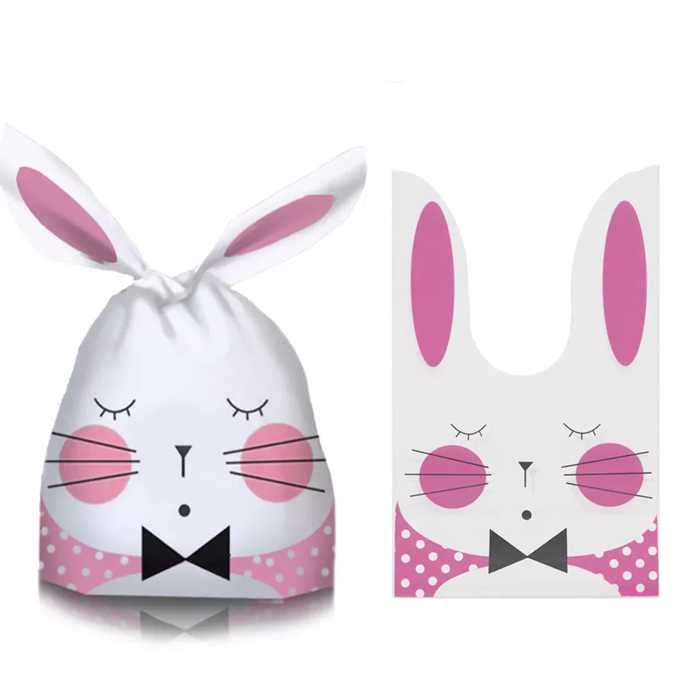 50Pcs Easter Rabbit Ear Cookie Candy Gift Bags - Plastic Pouches for Baking Packaging, Biscuits, Easter Decoration, and 2024 Birthday