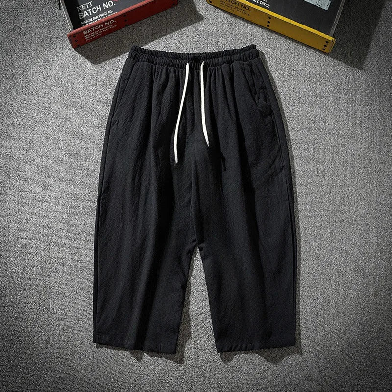 Men's Cotton Blend 3/4 Length Shorts - Casual Loose Fit Drawstring Summer Shorts with Pockets