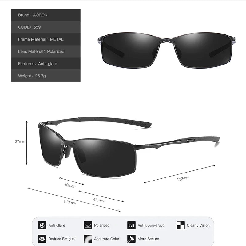 Aoron Polarized Sunglasses – UV400 Anti-Glare Metal Frame Driving Glasses for Men & Women
