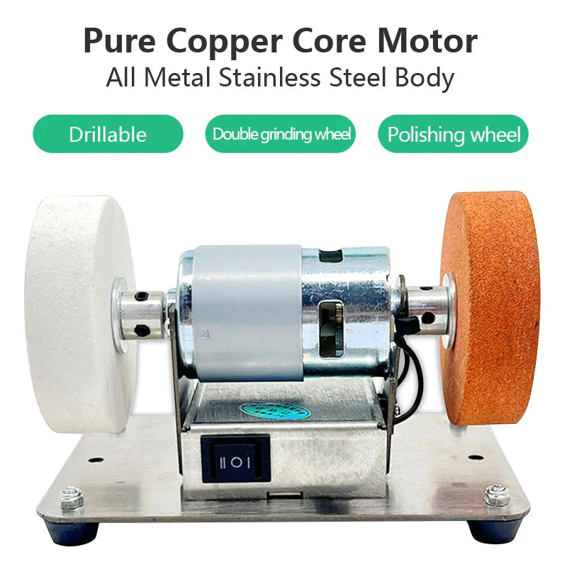 100W Double Table Grinder Machine — Electric Grinding Wheel for Coarse & Fine Polishing with Motorized Stone