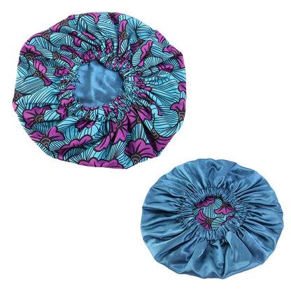 Women’s Double-Layer Satin Bonnet - African Ankara Floral Print Adjustable Reusable Sleep Cap for Hair Care