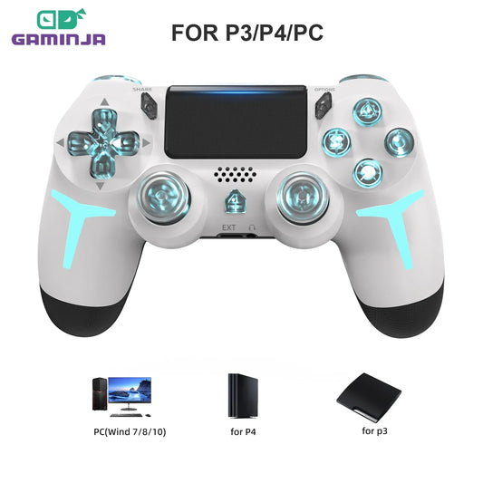 GAMINJA RGB Wireless Game Controller - Bluetooth Gamepad for PS4 PS3 PC with LED Lights, 6-Axis Gyro and Dual Vibration