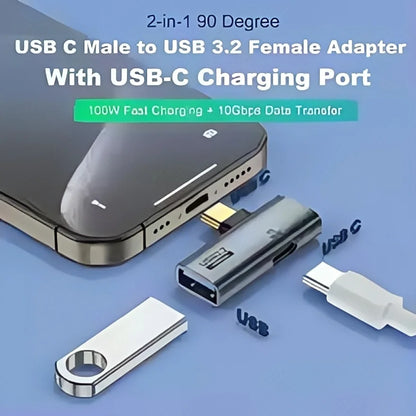 2-in-1 USB-C OTG Adapter with USB 3.2 Splitter & 100W PD Fast Charging for Laptop & Tablet