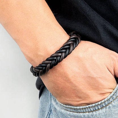 XQNI Braided Leather Bracelet - Stainless Steel Punk Charm Jewelry Gift for Men Husband Friend