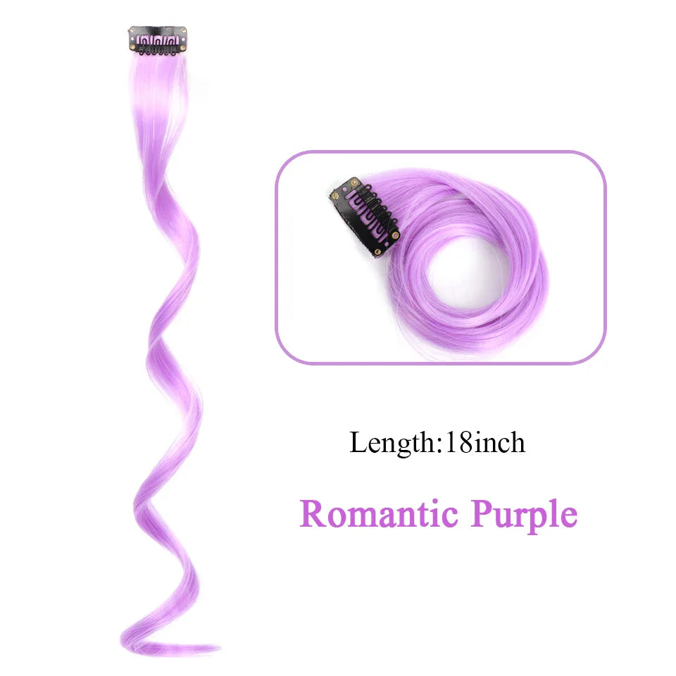 HUAYA 18" Synthetic Clip-In Colorful Curly Hair Extension – Ombre Pink Purple Red Blue Hair Piece