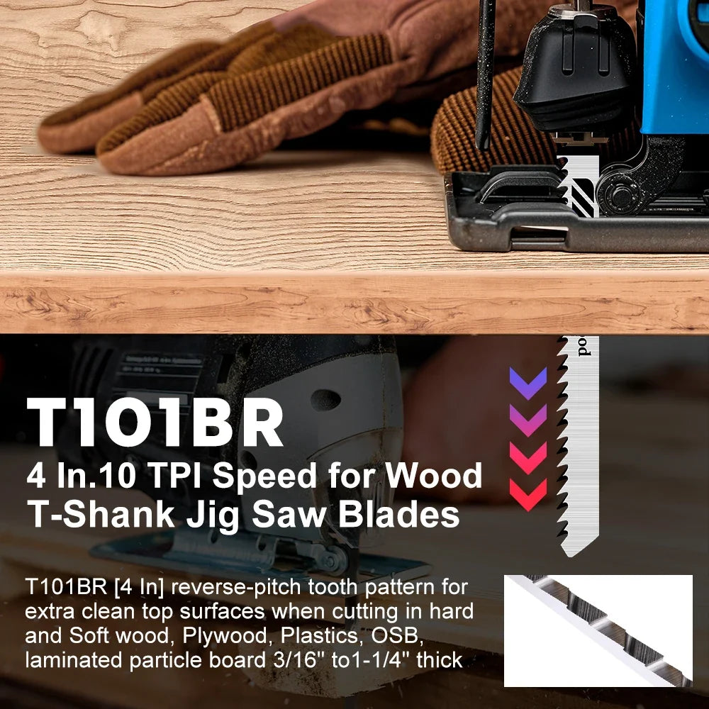 CMCP 5PCS T101BR Jigsaw Blades - T-Shank Wood Cutting Saw Blade Set for Woodworking Tools