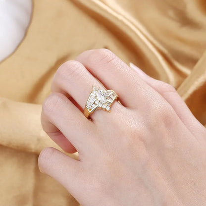 Couple CZ Crystal Rings Set - Marquise Cut Stainless Steel Love Rings with Two Row Zircon Design for Men & Women