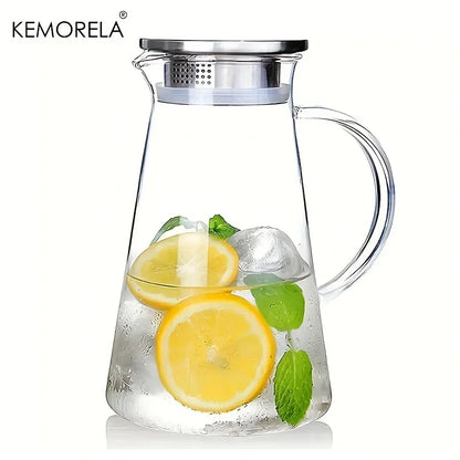 Transparent Glass Water Jug - Heat Resistant Cold Water Kettle with Handle & Large Capacity Household Drink Pitcher