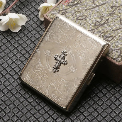Metal Cigarette Case - 20-Stick Flip-Top Portable Embossed Engraved Holder for Men
