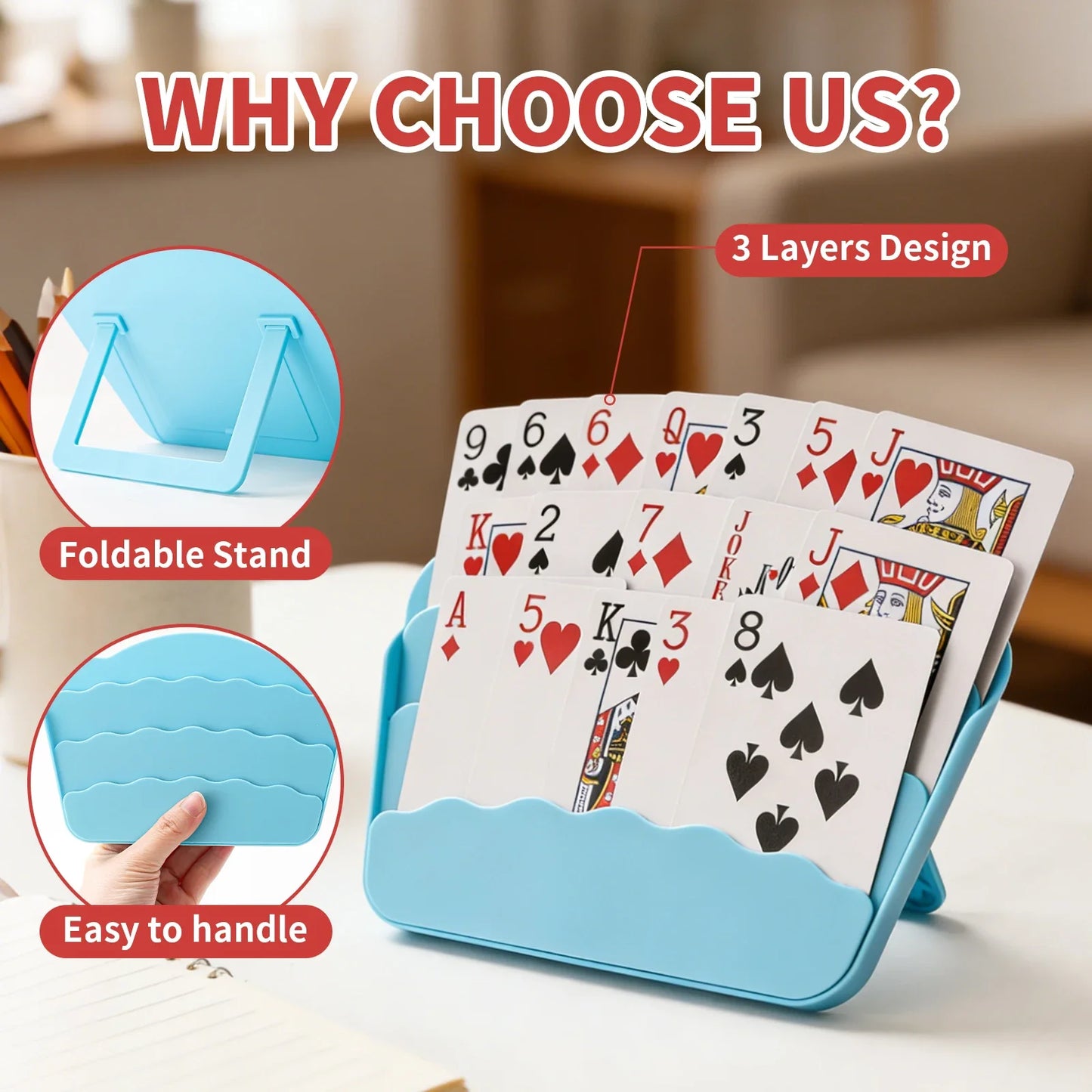 Ergonomic Poker Card Holder Tray - Elderly-Friendly Playing Card Storage Rack with Support Stand for Comfortable Games