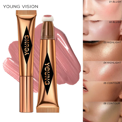YOUNG VISION Air Cushion Powder Blusher - High Gloss Stick Rouge Makeup Liquid, 6 Color Options