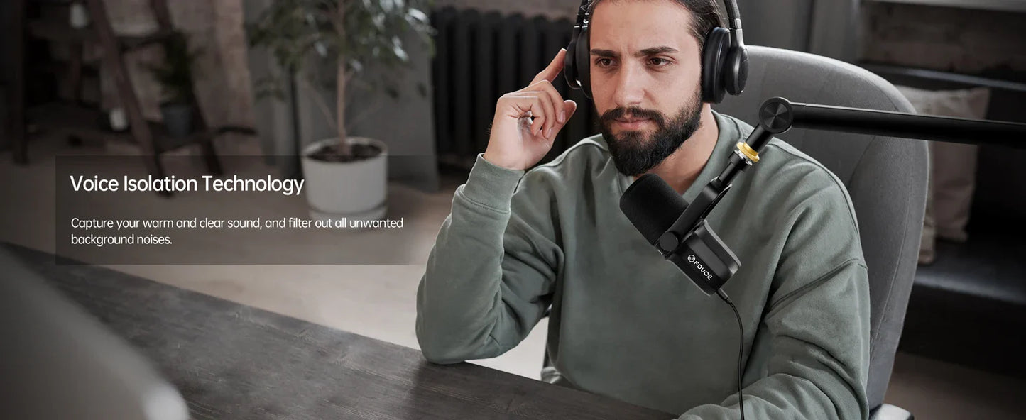 FDUCE SL40+ USB/XLR Dynamic Microphone Kit – Built-in Headset Output, Sound Insulation & Arm Stand for PC, PS5/4, Mixer