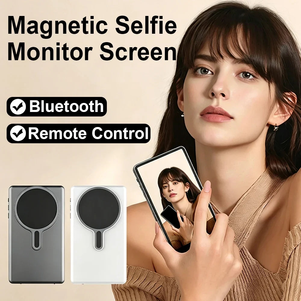 Wireless Selfie Monitor Screen - Magnetic Rear Camera Display for iPhone Android Vlog & Live Streaming