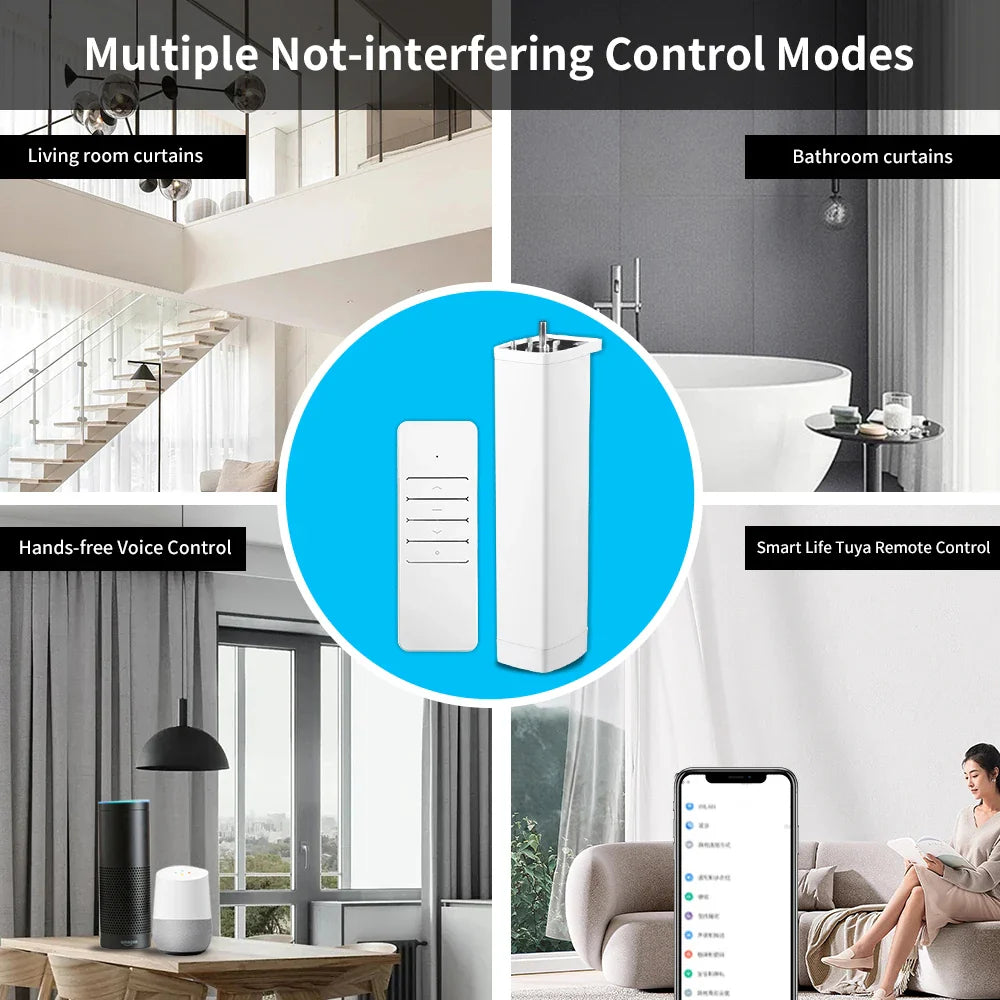 Smart Tuya WiFi/Zigbee Electric Curtain Shutter Motor - 22.5CM Size with RF Remote - APP Control Compatible with Alexa, Google Assistant, SmartThings