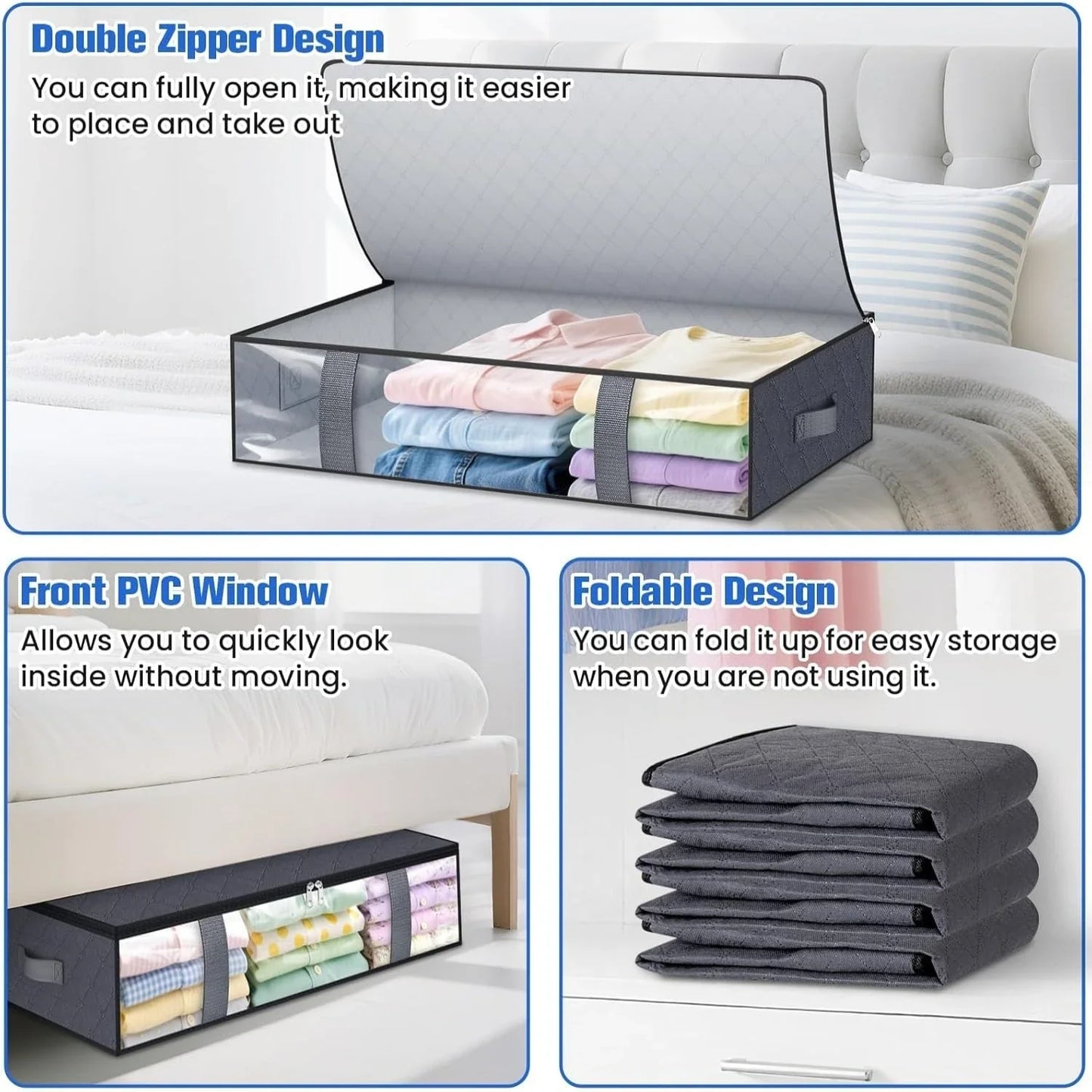 4-Pack Under Bed Storage Bags – Space-Saving Blanket, Shoe & Bedding Organizer for Bedroom Storage and Organization